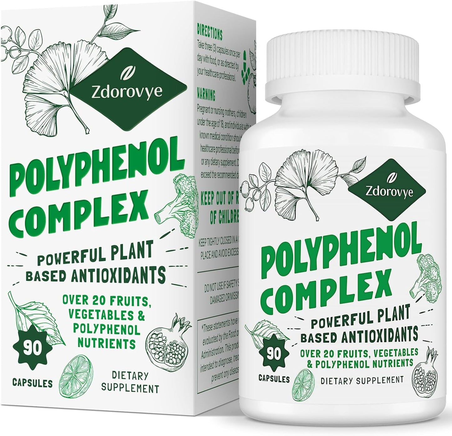 Antioxidant-Rich Polyphenols Supplement with Quercetin, Resveratrol, Turmeric, and Green Tea - 90 Capsules for Immune Support and Energy Boost