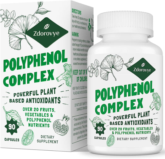 Antioxidant-Rich Polyphenols Supplement with Quercetin, Resveratrol, Turmeric, and Green Tea - 90 Capsules for Immune Support and Energy Boost