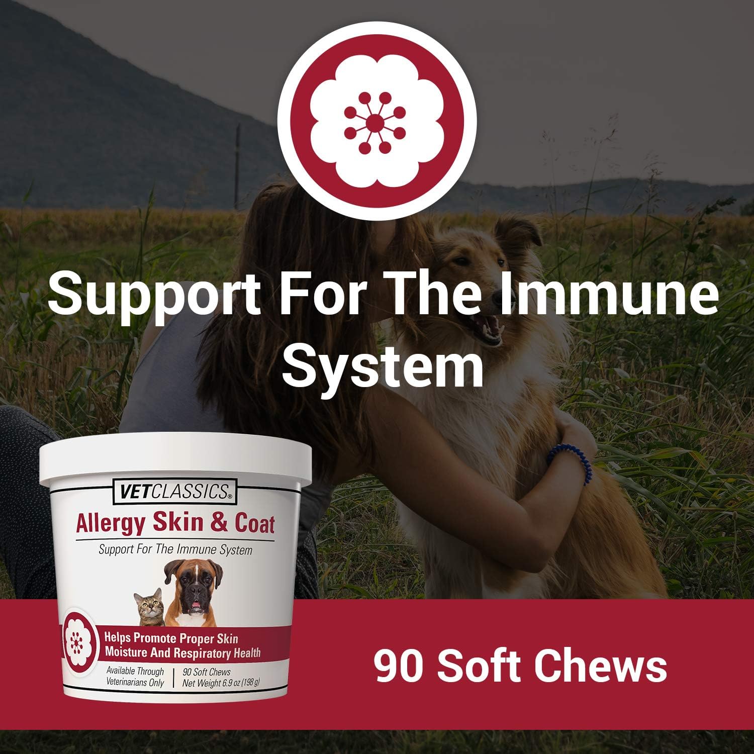 Antioxidant-Rich Skin & Coat Support Soft Chews for Cats & Dogs - Allergy Relief Supplement for Pet Respiratory Health - 90 Ct.