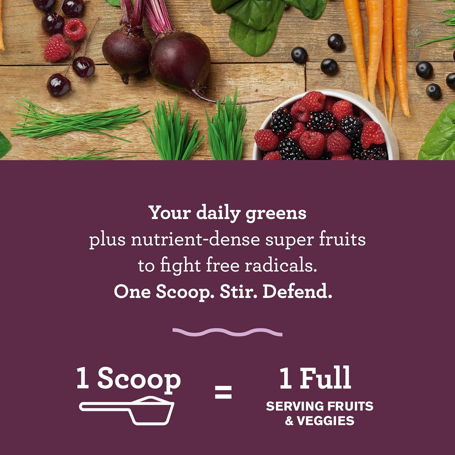 Antioxidant-Rich Super Greens Powder with Spirulina, Elderberry, Probiotics - Sweet Berry Flavor, 15 Servings