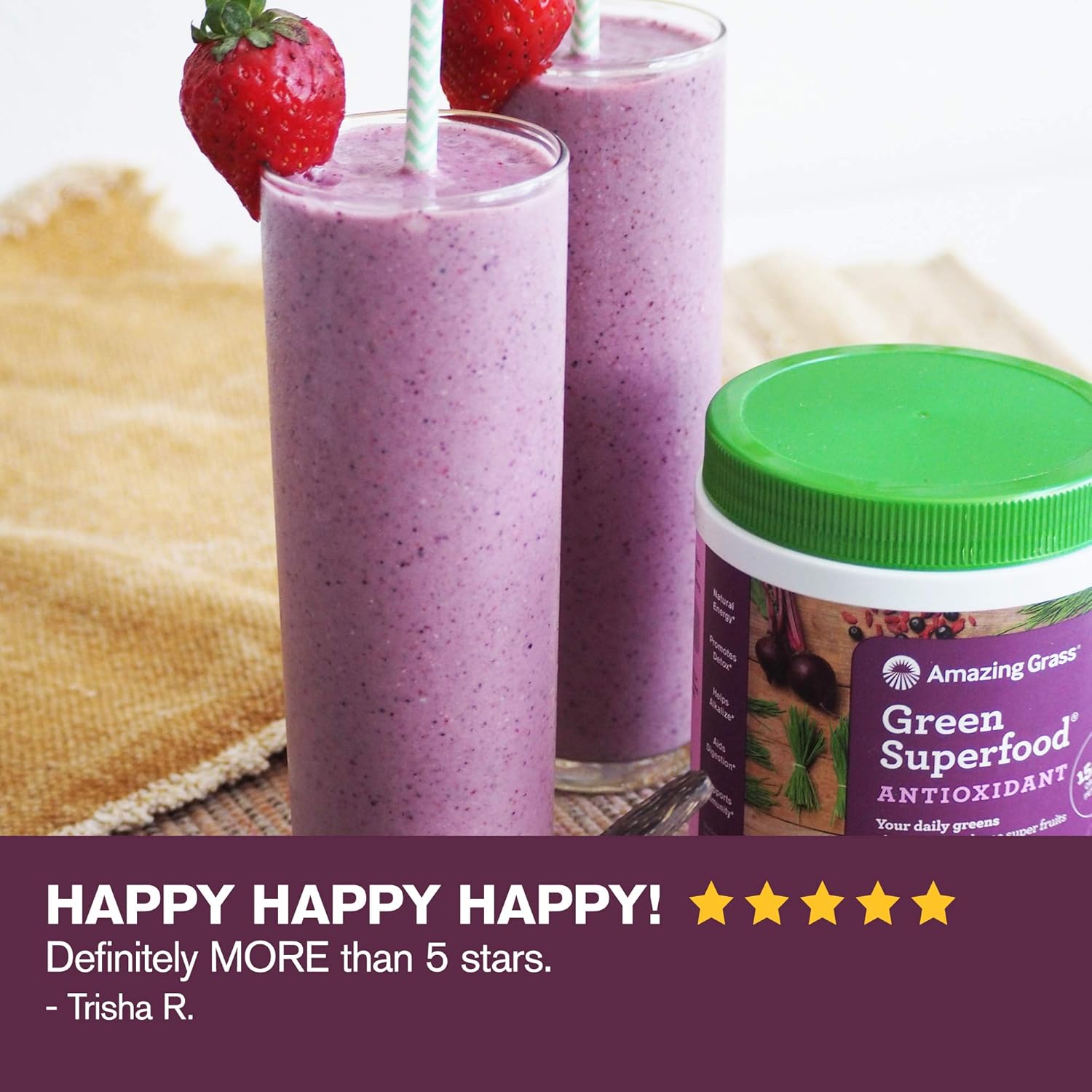 Antioxidant-Rich Super Greens Powder with Spirulina, Elderberry, Probiotics - Sweet Berry Flavor, 15 Servings