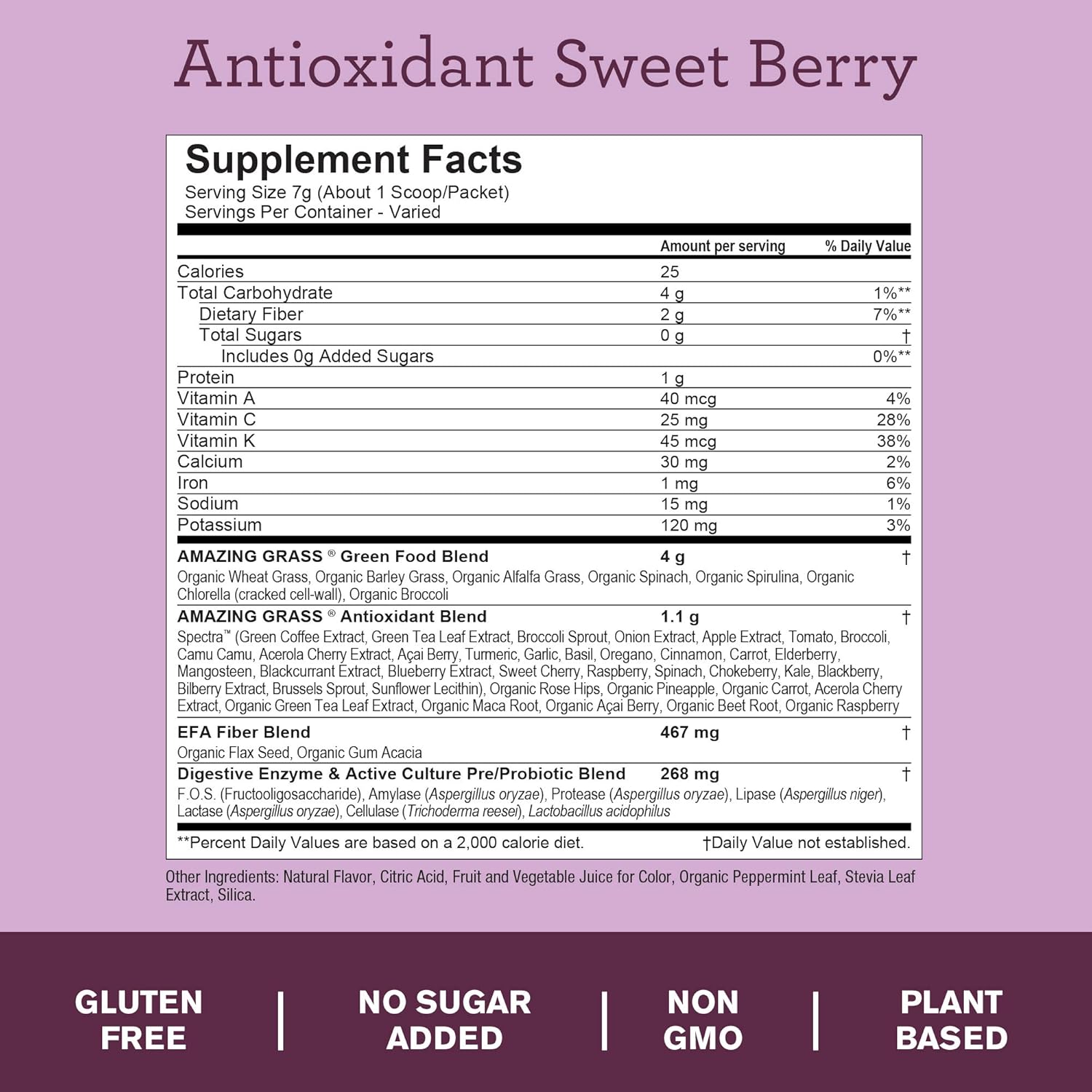 Antioxidant-Rich Super Greens Powder with Spirulina, Elderberry, Probiotics - Sweet Berry Flavor, 15 Servings