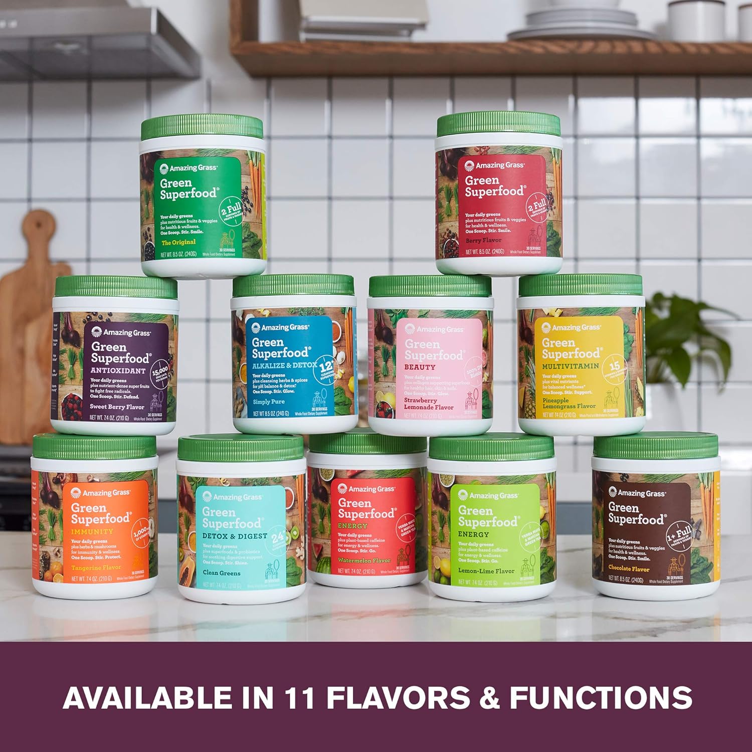 Antioxidant-Rich Super Greens Powder with Spirulina, Elderberry, Probiotics - Sweet Berry Flavor, 15 Servings