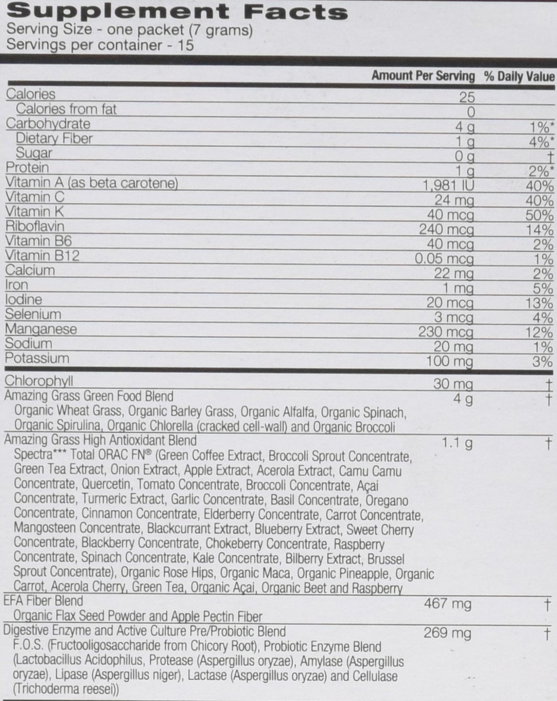 Antioxidant-Rich Super Greens Powder with Spirulina, Elderberry, Probiotics - Sweet Berry Flavor, 15 Servings