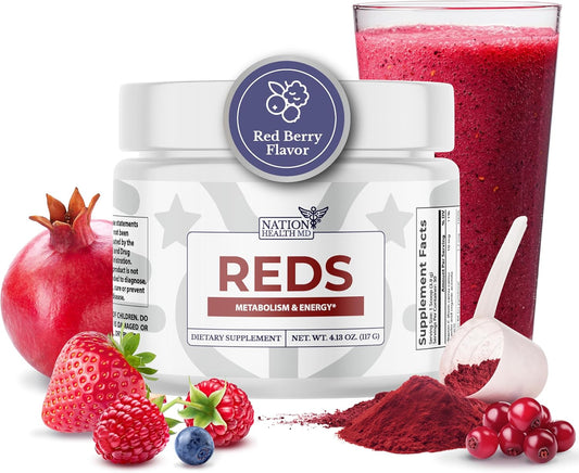 Antioxidant-Rich Super Reds Powder with 39 Superfoods, Probiotics, and Digestive Enzymes - Red Berry Flavor for Energy, Metabolism, and Gut Health