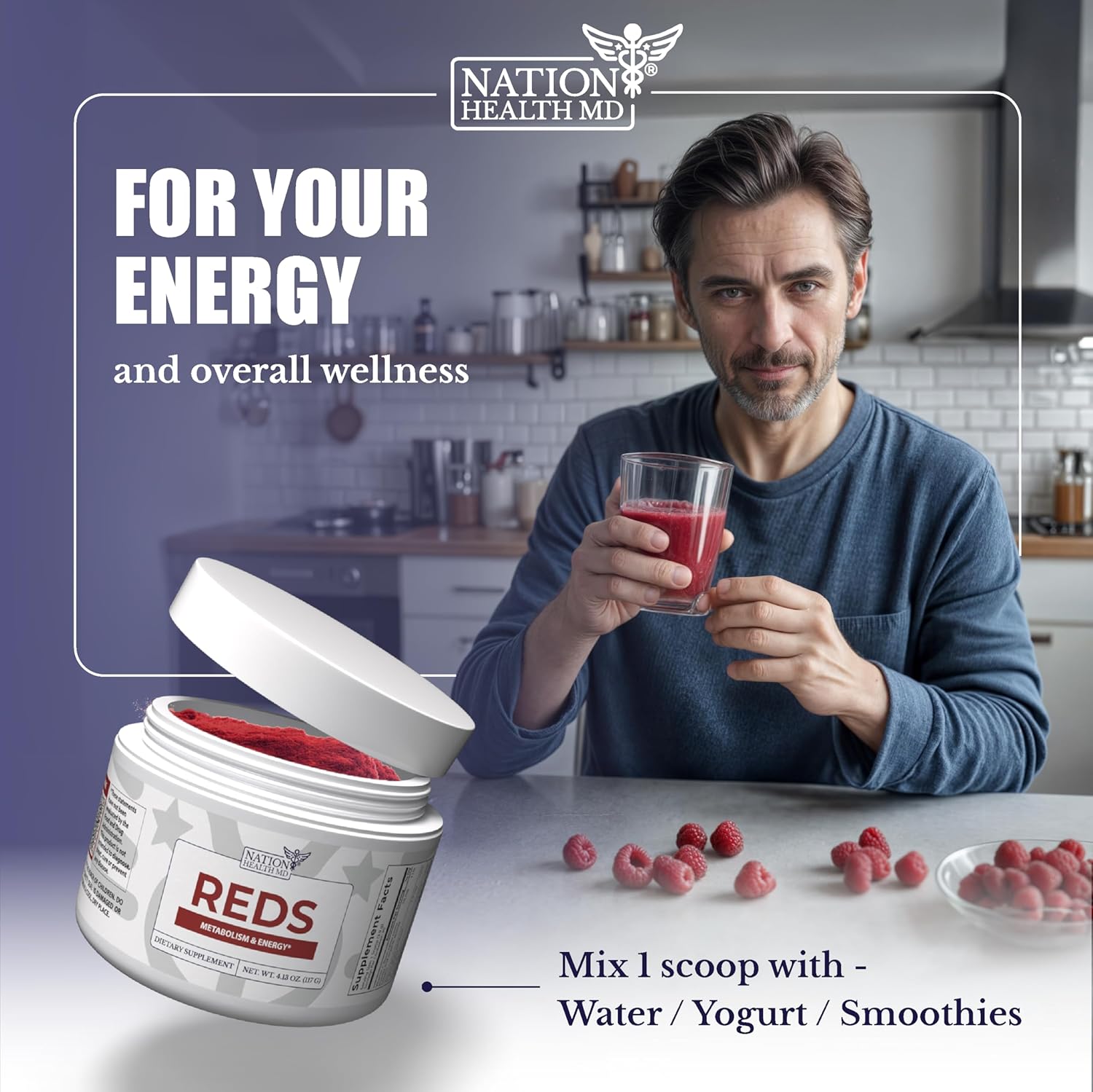 Antioxidant-Rich Super Reds Powder with 39 Superfoods, Probiotics, and Digestive Enzymes - Red Berry Flavor for Energy, Metabolism, and Gut Health