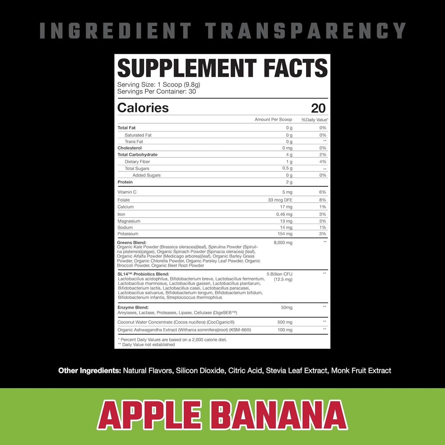 Antioxidant-Rich Superfood Powder with Probiotics and Digestive Enzymes, Apple Banana Flavor, 30 Servings