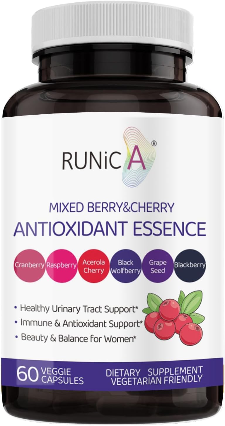 Antioxidant Supplement for Women - Supports Urinary Tract Health, Immune System, and Skin Brightening - Cranberry, Grape Seed, Raspberry, Goji, BlackBerry, Acerola Cherry - 60 Capsules