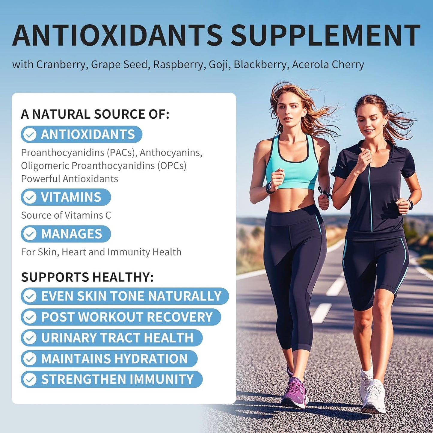 Antioxidant Supplement for Women - Supports Urinary Tract Health, Immune System, and Skin Brightening - Cranberry, Grape Seed, Raspberry, Goji, BlackBerry, Acerola Cherry - 60 Capsules