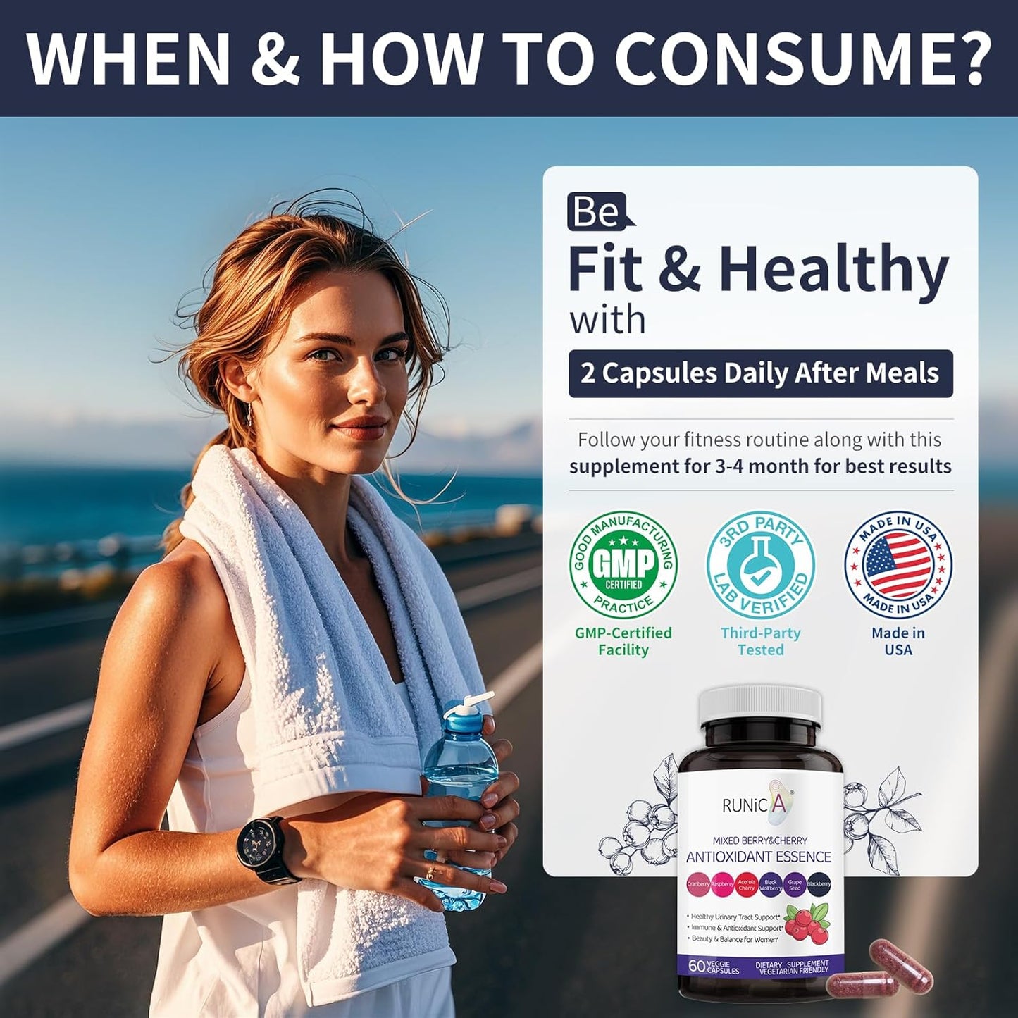 Antioxidant Supplement for Women - Supports Urinary Tract Health, Immune System, and Skin Brightening - Cranberry, Grape Seed, Raspberry, Goji, BlackBerry, Acerola Cherry - 60 Capsules