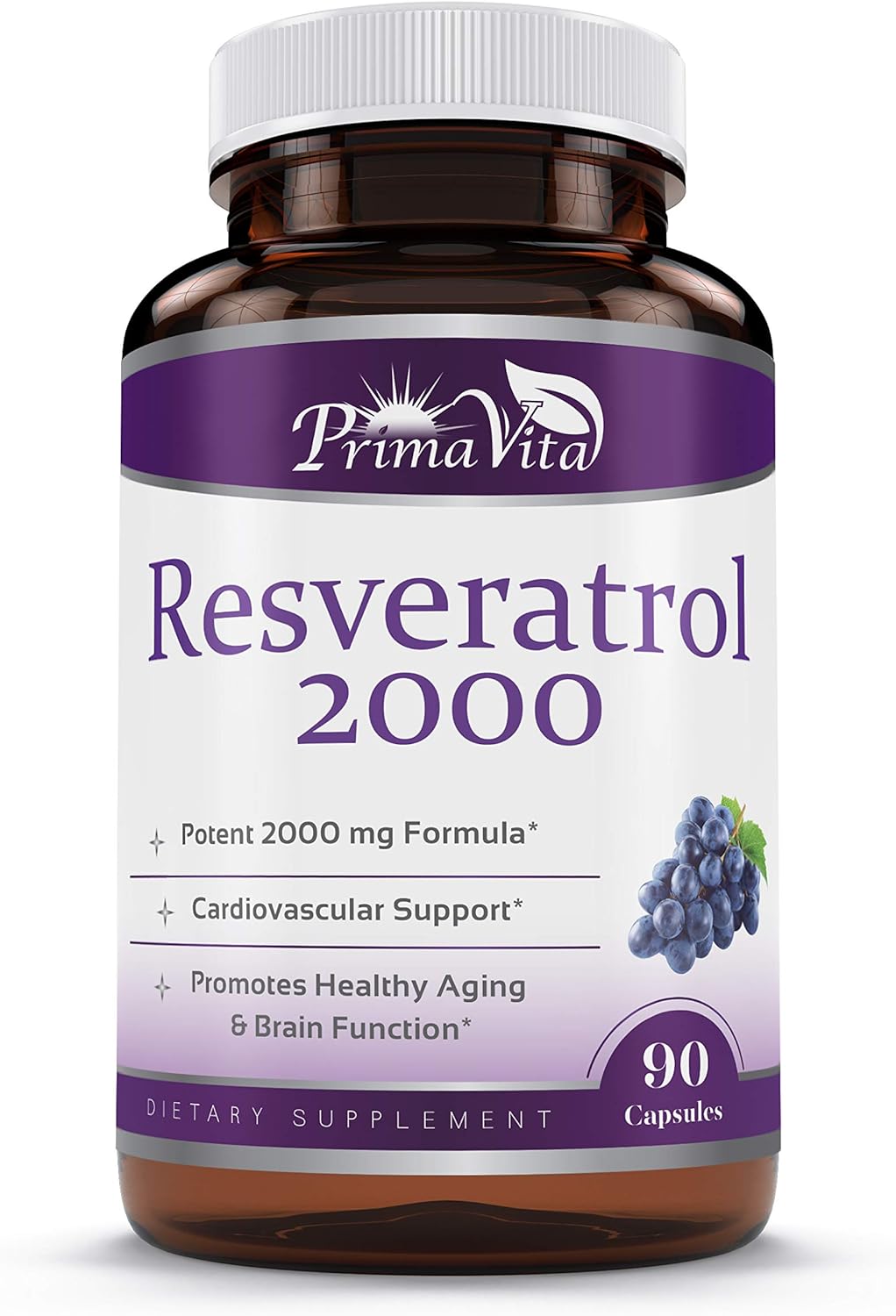 Antioxidant Support: PrimaVita Resveratrol & Grape Seed Extract Capsules - 2000mg with Quercetin - 90 Count