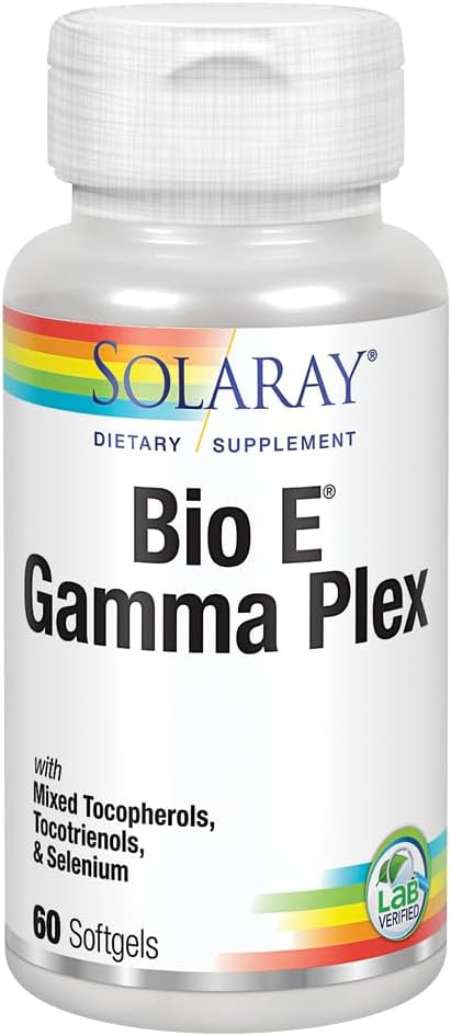 Antioxidant Support with Solaray Bio E Gamma Plex | Natural Tocopherol Blend Vitamin E | 60 Softgels