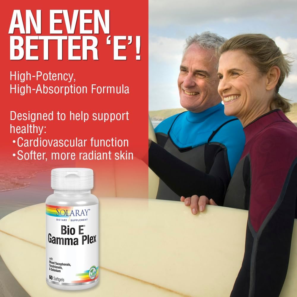 Antioxidant Support with Solaray Bio E Gamma Plex | Natural Tocopherol Blend Vitamin E | 60 Softgels