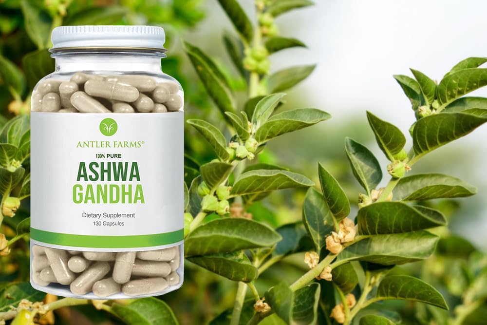Antler Farms 100% Pure Ashwagandha Root Extract Capsules - 130 Capsules, 1200mg, Standardized to 5% Withanolides for Mental Performance, Energy, Immunity