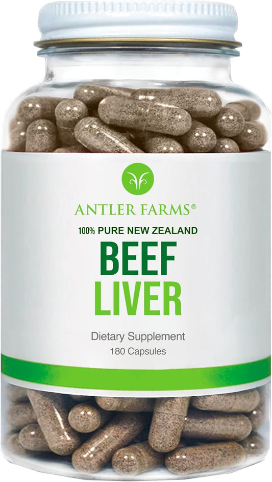 Antler Farms Grass Fed Beef Liver Capsules - 100% Pure New Zealand, 180 Capsules, 500mg - Cold Processed, rBGH Free, No Additives