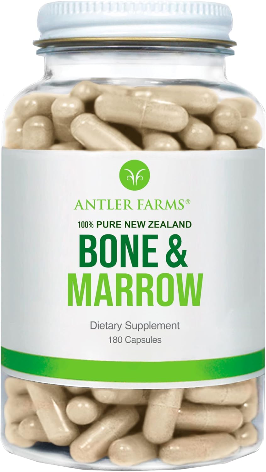 Antler Farms New Zealand Bone & Marrow Capsules - Grass Fed, Cold Processed, High in Essential Fats, Stem Cells, Collagen, Calcium - 180 Capsules, 750mg