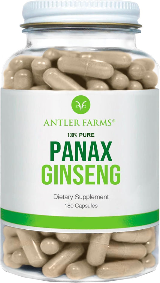 Antler Farms Red Panax Ginseng Extract Capsules - 100% Pure, 500mg, 180 Count - High Ginsenosides from Changbai Mountains