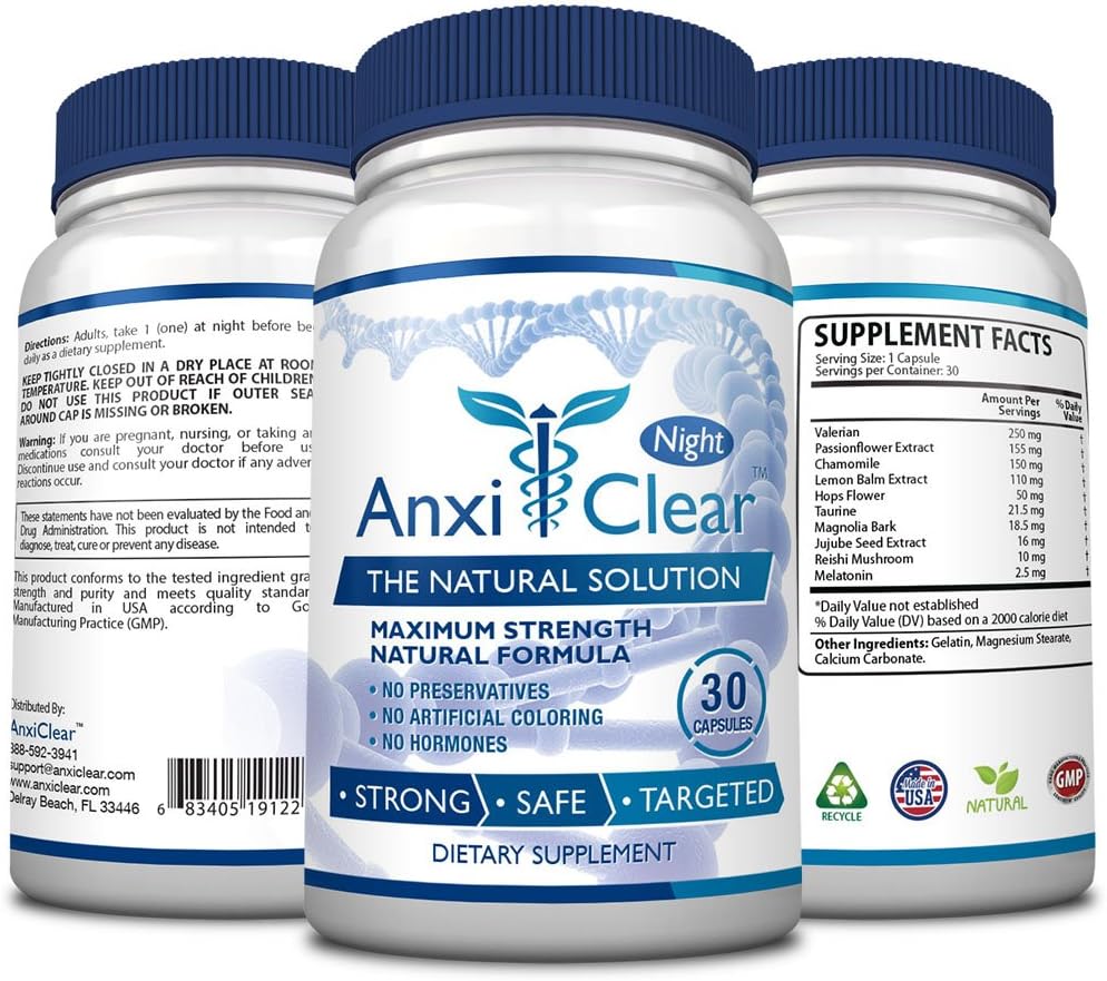 AnxiClear Supplement for Mood Boosting, Mind Calming, and Serotonin Elevation - Includes 5-HTP and L-theanine - Day and Night Formula