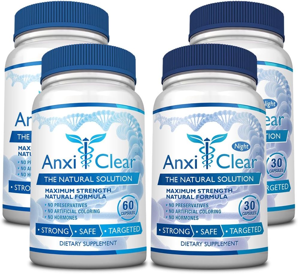 AnxiClear Supplement for Mood Boosting, Mind Calming, and Serotonin Elevation - Includes 5-HTP and L-theanine - Day and Night Formula