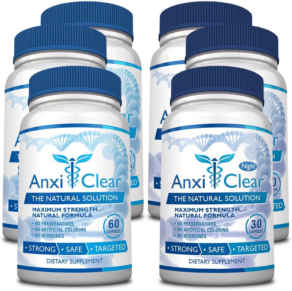 AnxiClear Supplement for Mood Boosting, Mind Calming, and Serotonin Elevation - Includes 5-HTP and L-theanine - Day and Night Formula
