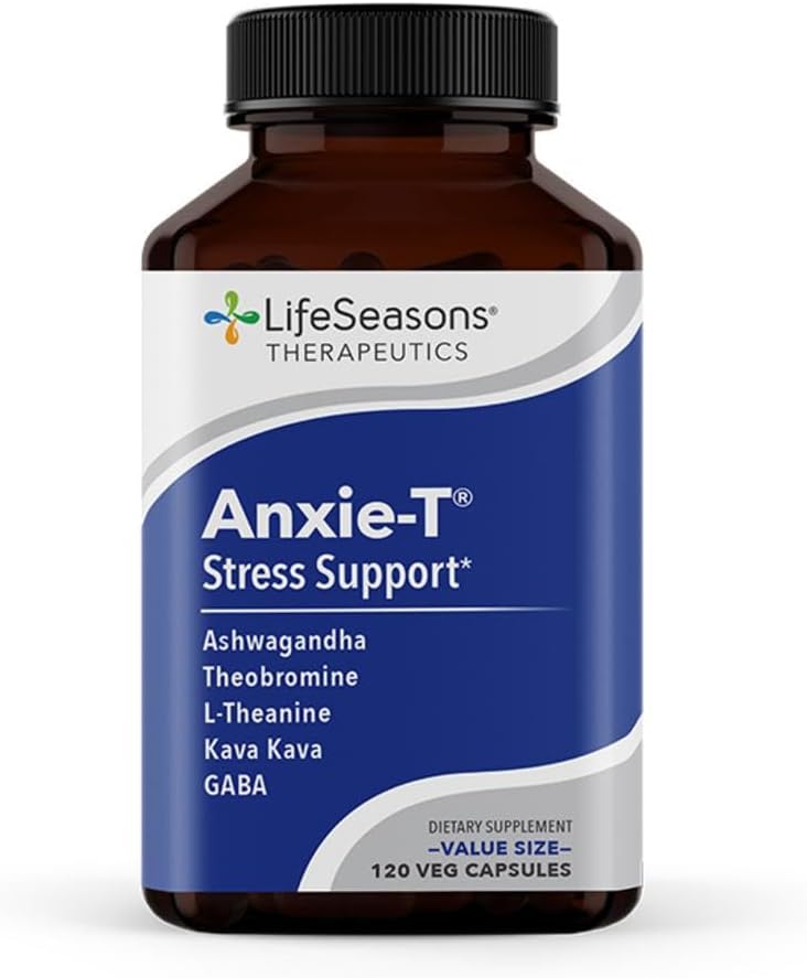 Anxie-T Stress Relief Supplement - Promotes Mental Focus & Calmness - Natural Anxiety Support - Ashwagandha, Kava Kava, GABA & L-Theanine - 120 Capsules