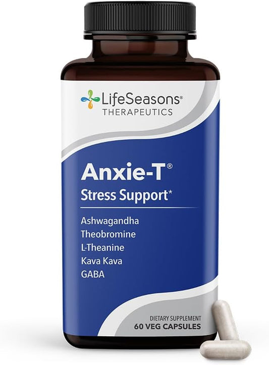 Anxie-T Stress Relief Supplement - Supports Mood, Mental Focus - Calm, Relaxed - Eases Tension, Nervousness - Ashwagandha, Kava Kava, GABA, L-Theanine - 60 Capsules