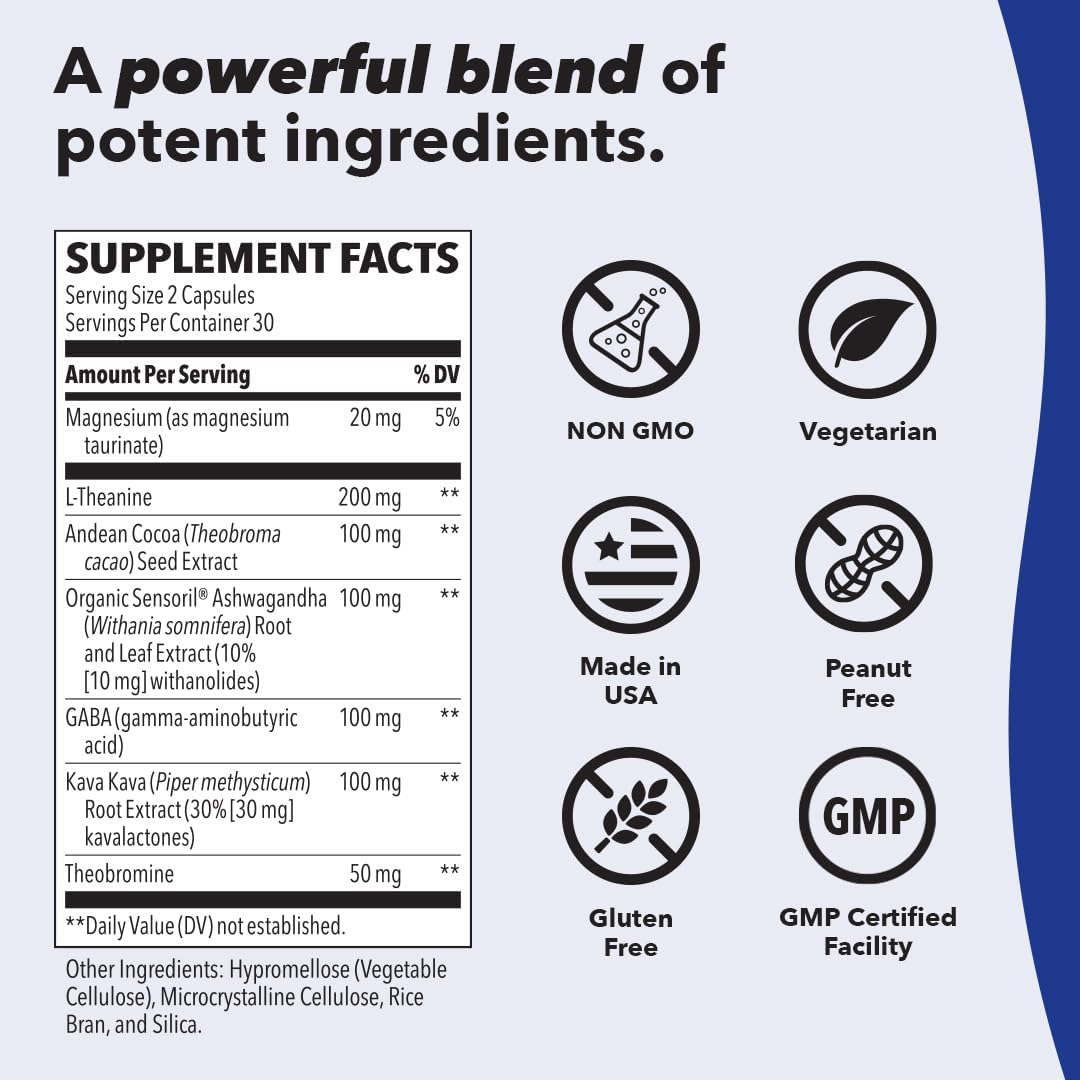 Anxie-T Stress Relief Supplement - Supports Mood, Mental Focus - Calm, Relaxed - Eases Tension, Nervousness - Ashwagandha, Kava Kava, GABA, L-Theanine - 60 Capsules