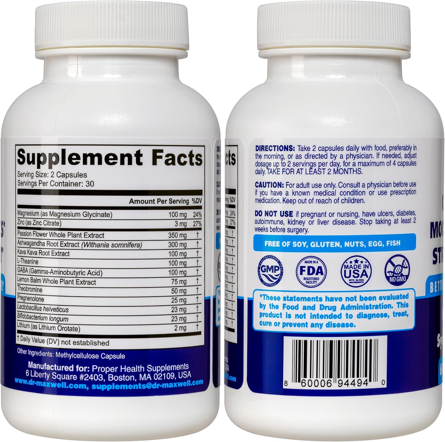 Anxiety Relief Supplement with Kava Kava, Ashwagandha, L-Theanine, & More - 60 Capsules for Stress & Mood Support by Dr. Maxwell