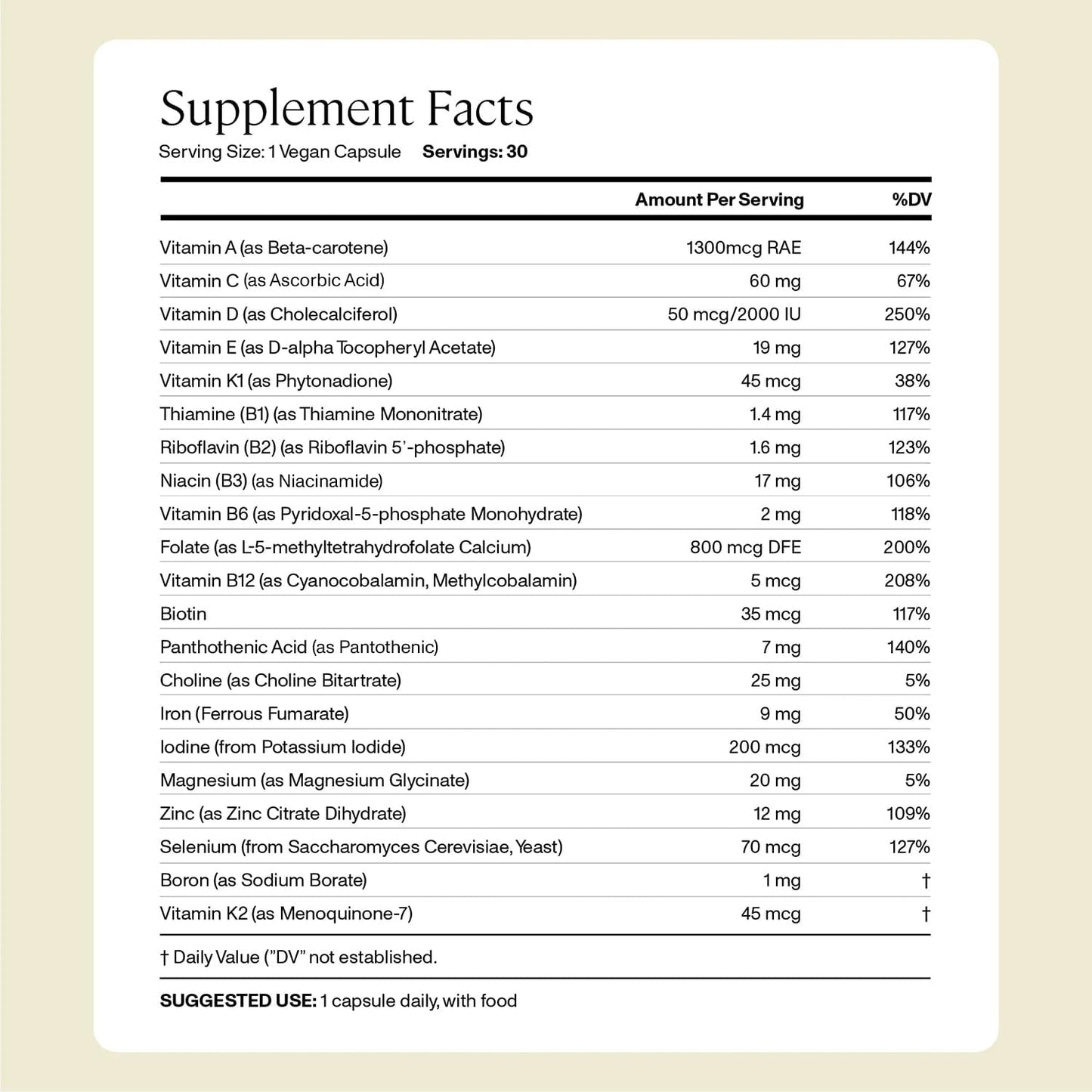 ANYA Postpartum Multivitamin: Breastfeeding Support, 30 Capsules - A, C, D3, Zinc, B12, Biotin, Folate, Iron - Vegan, Non-GMO