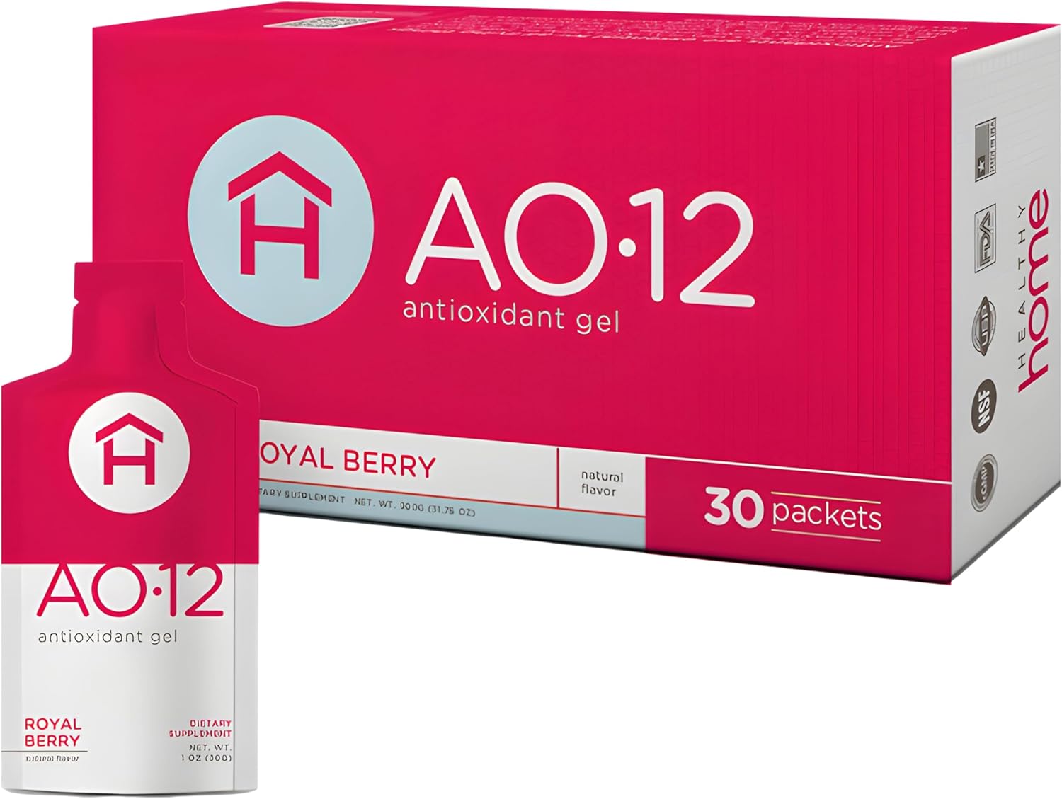 AO•12 Antioxidant Supplement Gel - Royal Berry Flavor - Immune Support & Anti-Aging - 30 Packets - Nutrient-rich Formula - Free Radical Defense - 1 Box