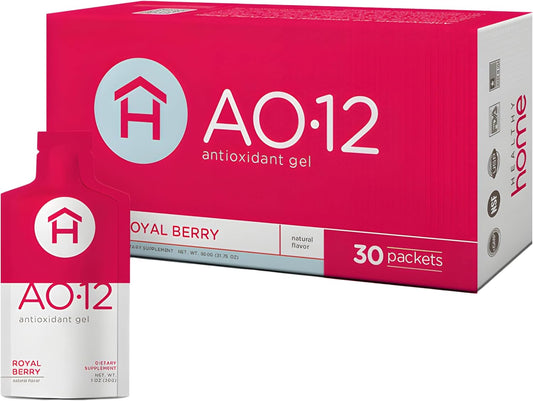 AO•12 Antioxidant Supplement Gel - Royal Berry Flavor - Immune Support & Anti-Aging - 30 Packets - Nutrient-rich Formula - Free Radical Defense - 1 Box