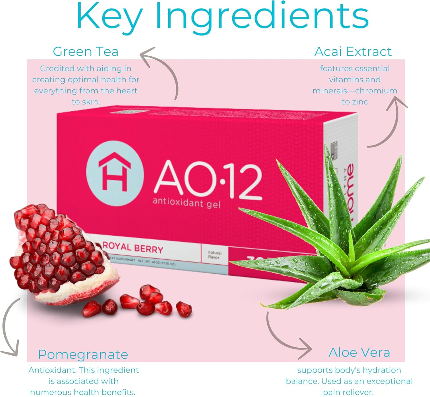 AO•12 Antioxidant Supplement Gel - Royal Berry Flavor - Immune Support & Anti-Aging - 30 Packets - Nutrient-rich Formula - Free Radical Defense - 1 Box