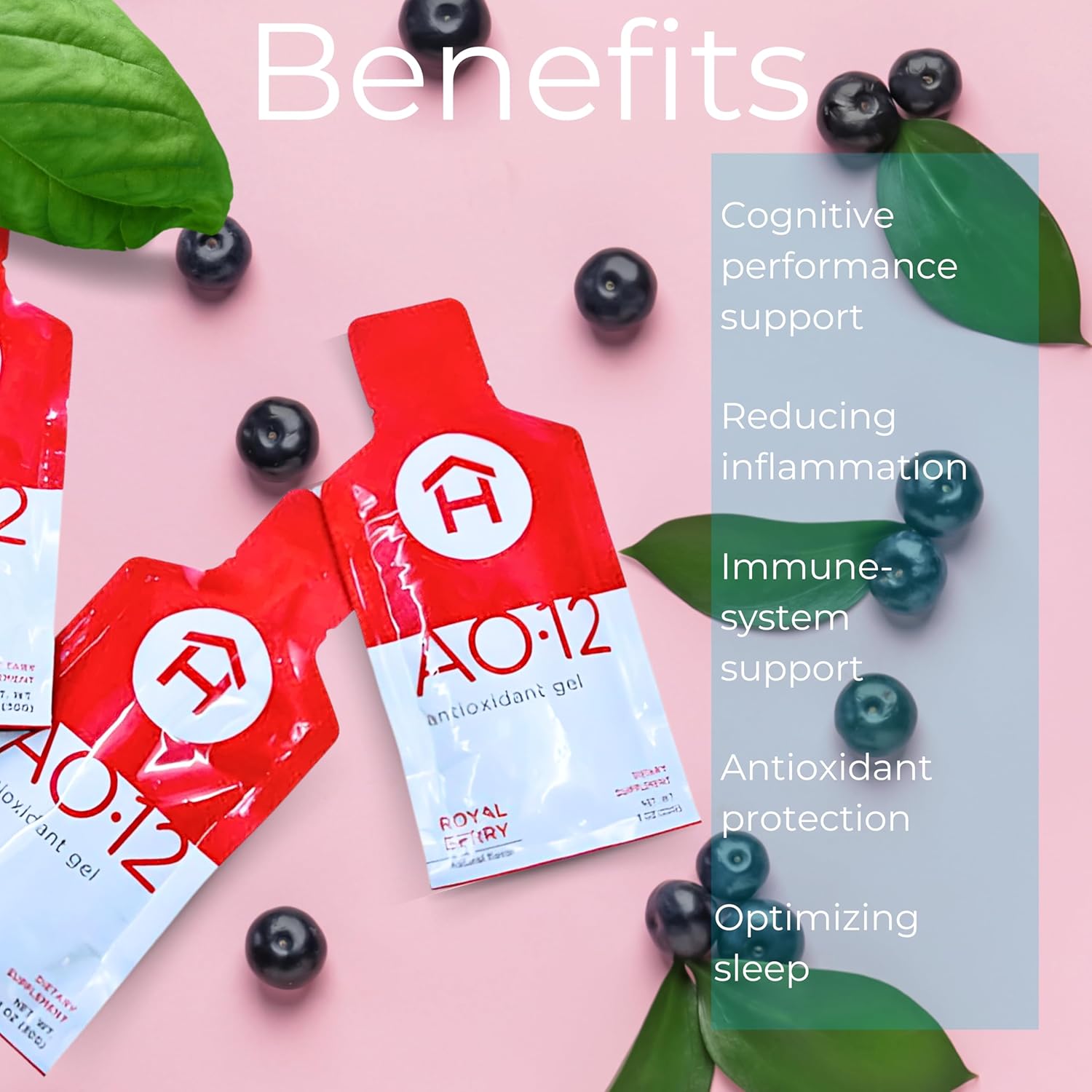 AO•12 Antioxidant Supplement Gel - Royal Berry Flavor - Immune Support & Anti-Aging - 30 Packets - Nutrient-rich Formula - Free Radical Defense - 1 Box