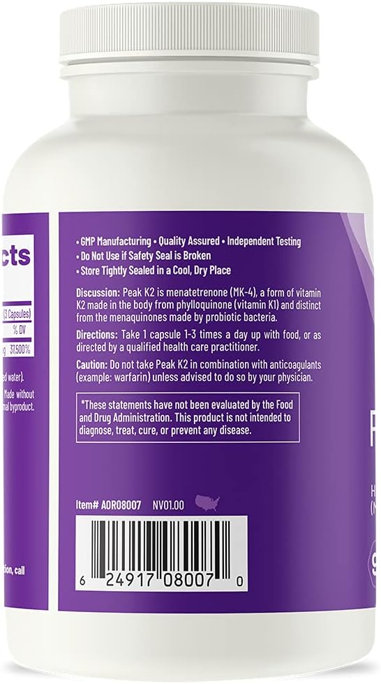 AOR Peak K2 Dietary Supplement for Bone and Heart Health - 90 Capsules