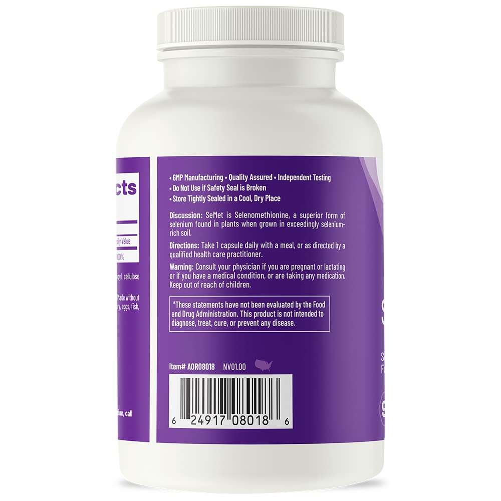 AOR SeMet Selenomethionine Mineral Supplement for Immunity & Cell Growth - 90 Capsules