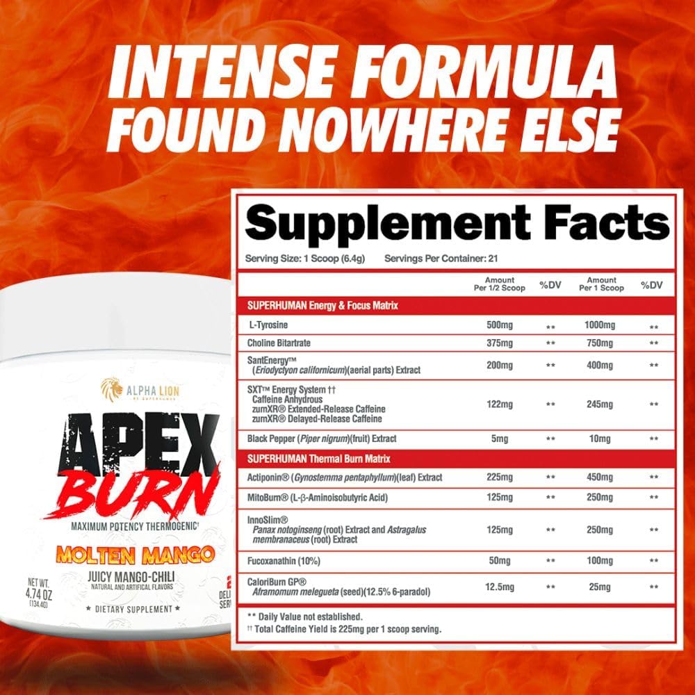 Apex Burn Weight Loss Supplement - Natural Thermogenic Calorie Burner for Fat Loss, Energy & Focus - Juicy Mango-Chili Flavor - 21 Servings