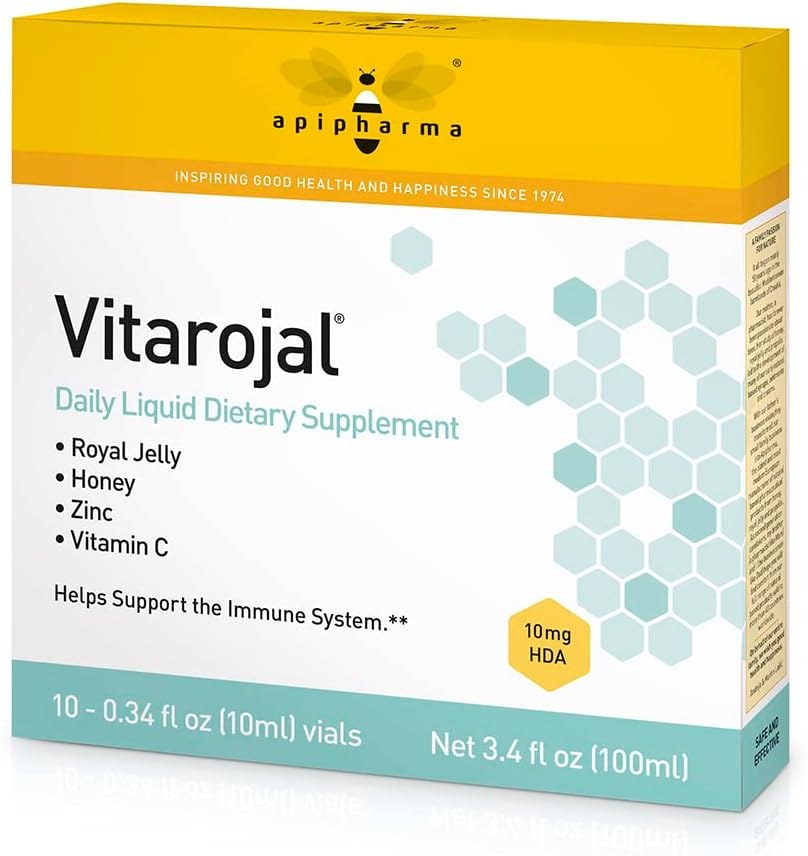 apipharma Vitarojal Royal Jelly Vials - Boost Immune System with Honey, Vitamin C, Zinc - Natural Energy & Wellness Support