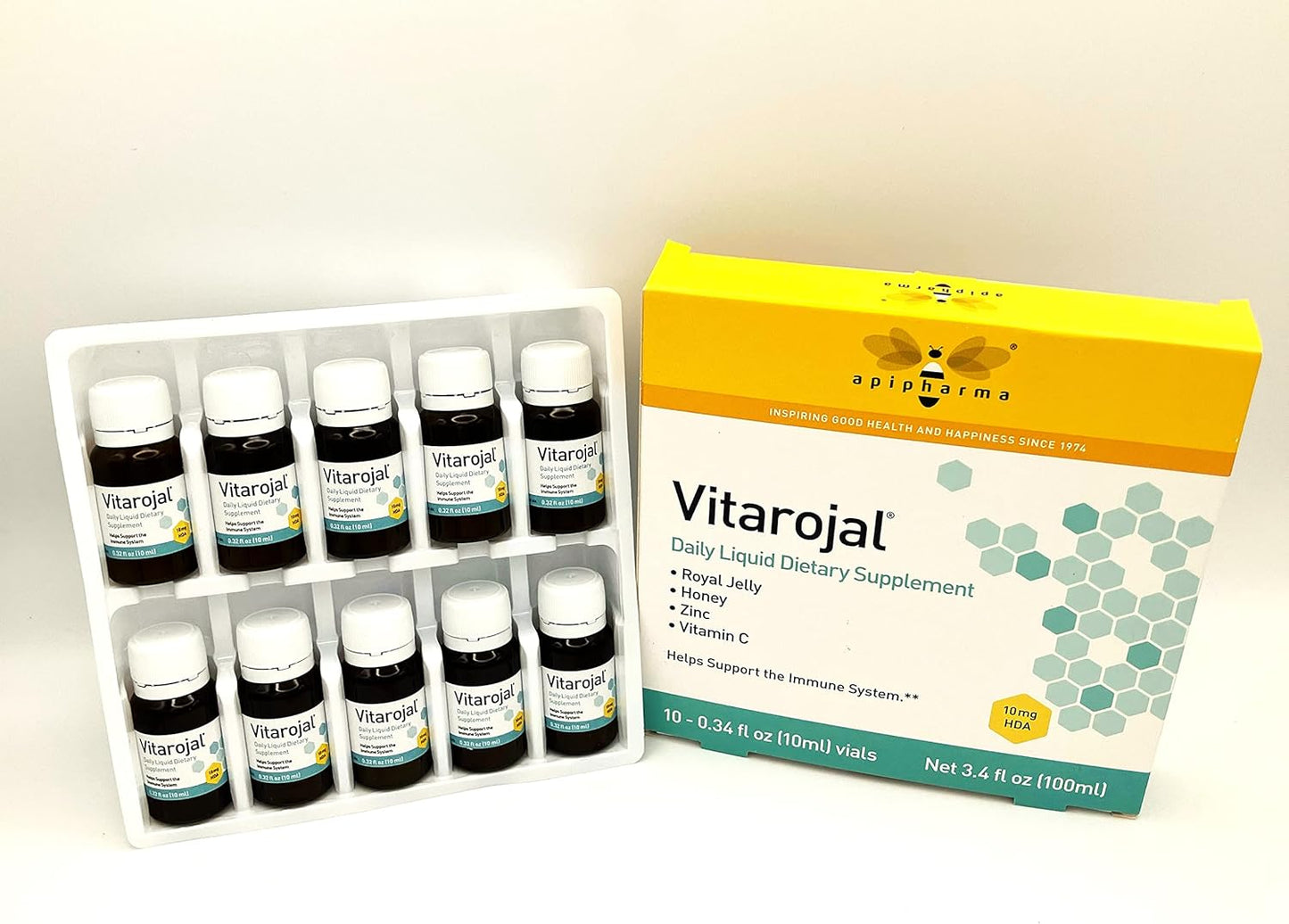 apipharma Vitarojal Royal Jelly Vials - Boost Immune System with Honey, Vitamin C, Zinc - Natural Energy & Wellness Support