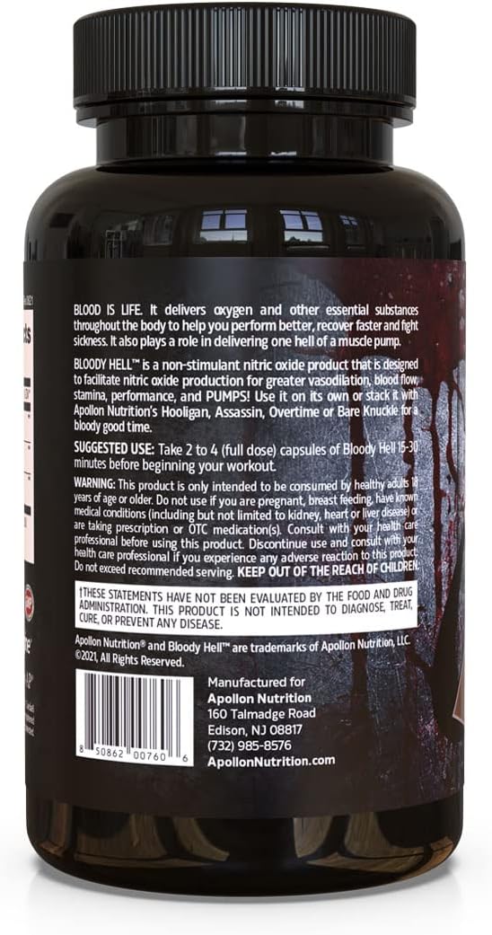 Apollon Bloody Hell Nitric Oxide Maximizer with 3 Stage Pump - 80 Capsules