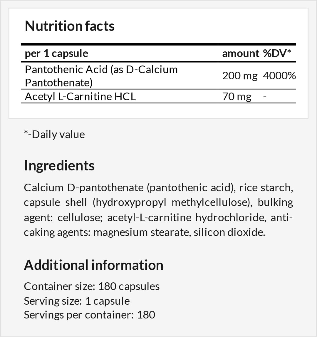 APOLLO'S HEGEMONY Clear Skin - 180 Vegan Capsules - Vitamin B5 200mg (Pantothenic Acid) and Acetyl-L-Carnitine 70mg, Anti-Acne, Enhanced Skin Health, Vitamin B5 Supplement