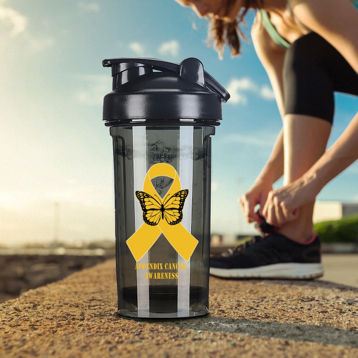 Appendix Cancer Awareness 18oz Shaker Bottle - Leak-Proof Pre-Workout Protein Shake Mixer - Meal Replacement Bottle - Black Color