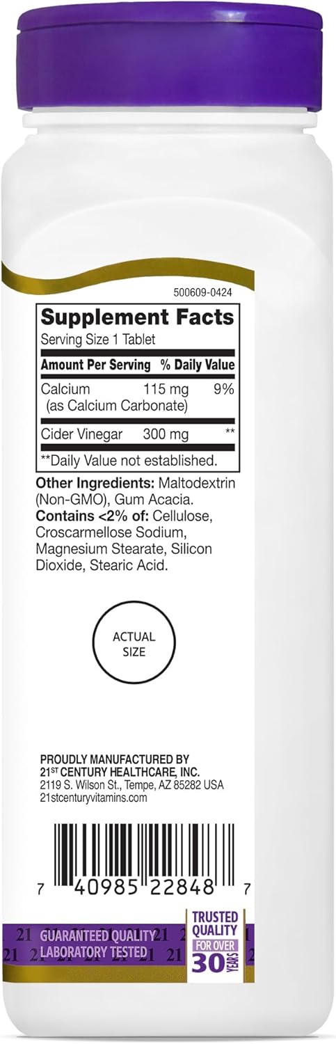 Apple Cider Vinegar 300mg Tablets - 21st Century Formula, 250 Tablets
