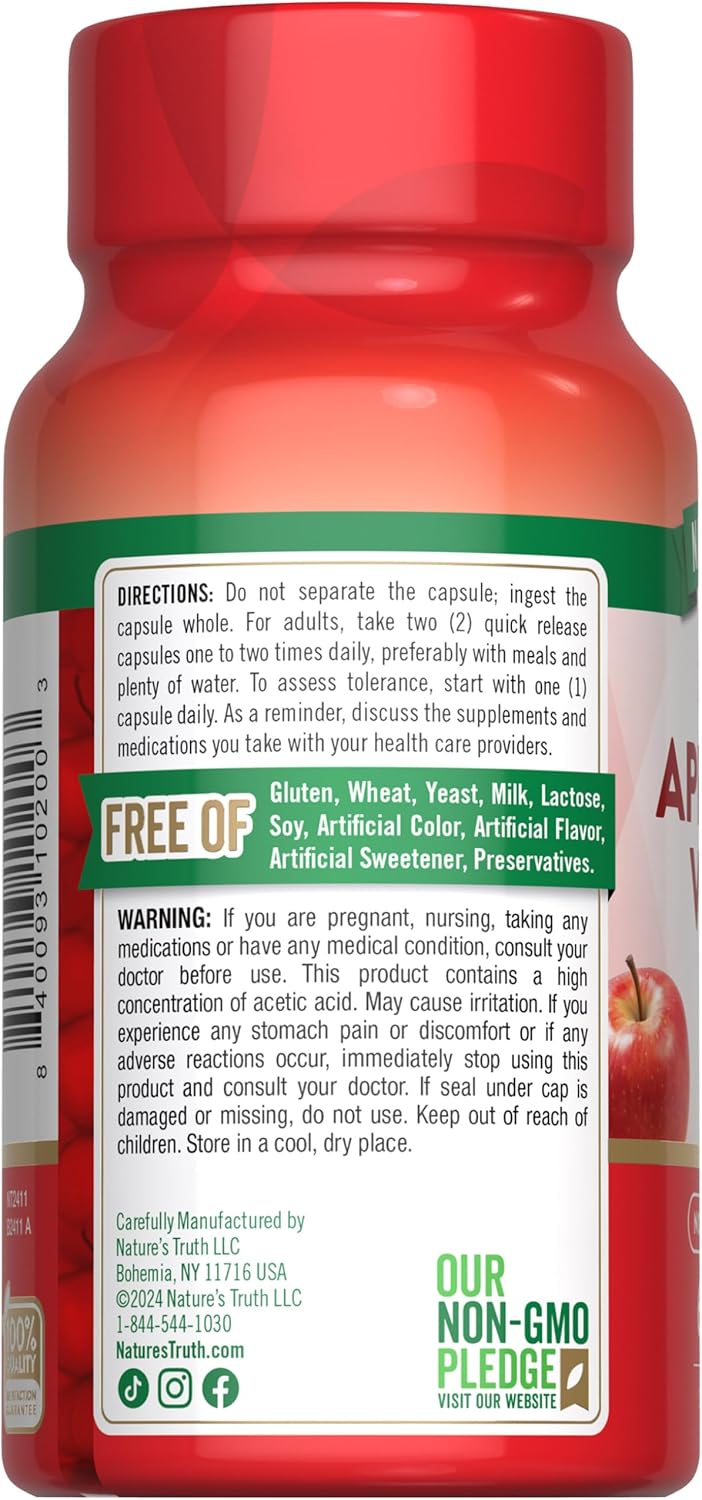 Apple Cider Vinegar Capsules 1200mg | Quick Release Pills | Non-GMO & Gluten Free Formula