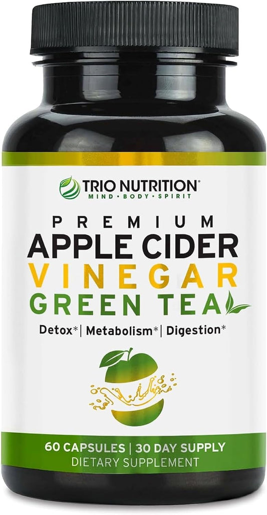 Apple Cider Vinegar Capsules with Green Tea - Natural Sugar Free Pills for Body Cleanse, Immune Support, Weight Management & Metabolism*