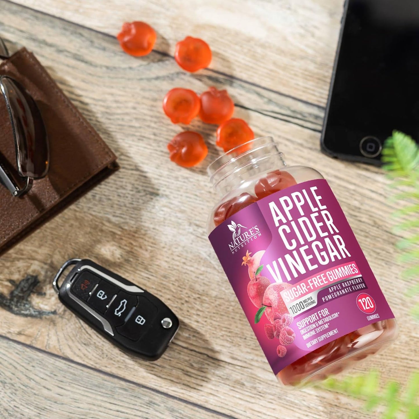 Apple Cider Vinegar Gummies 1000mg for Detox & Cleanse - Supports Digestion, Metabolism, Immune Health - Natural Apple Raspberry Flavor - Gluten Free & Vegan - 120 Gummies