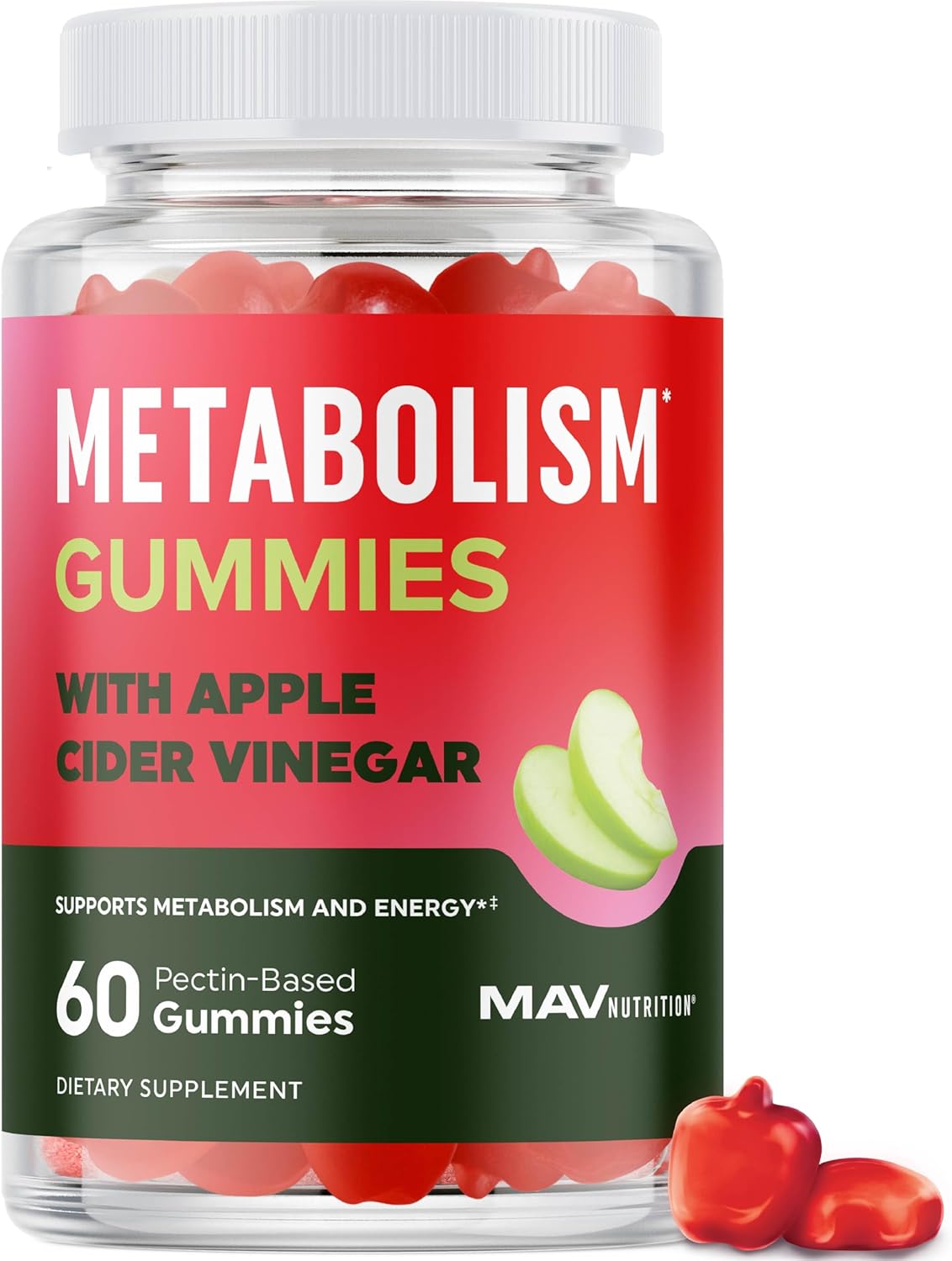Apple Cider Vinegar Gummies for Metabolism, Energy, Digestion, and Lean Body Mass Support - 60 Ct. for Men & Women