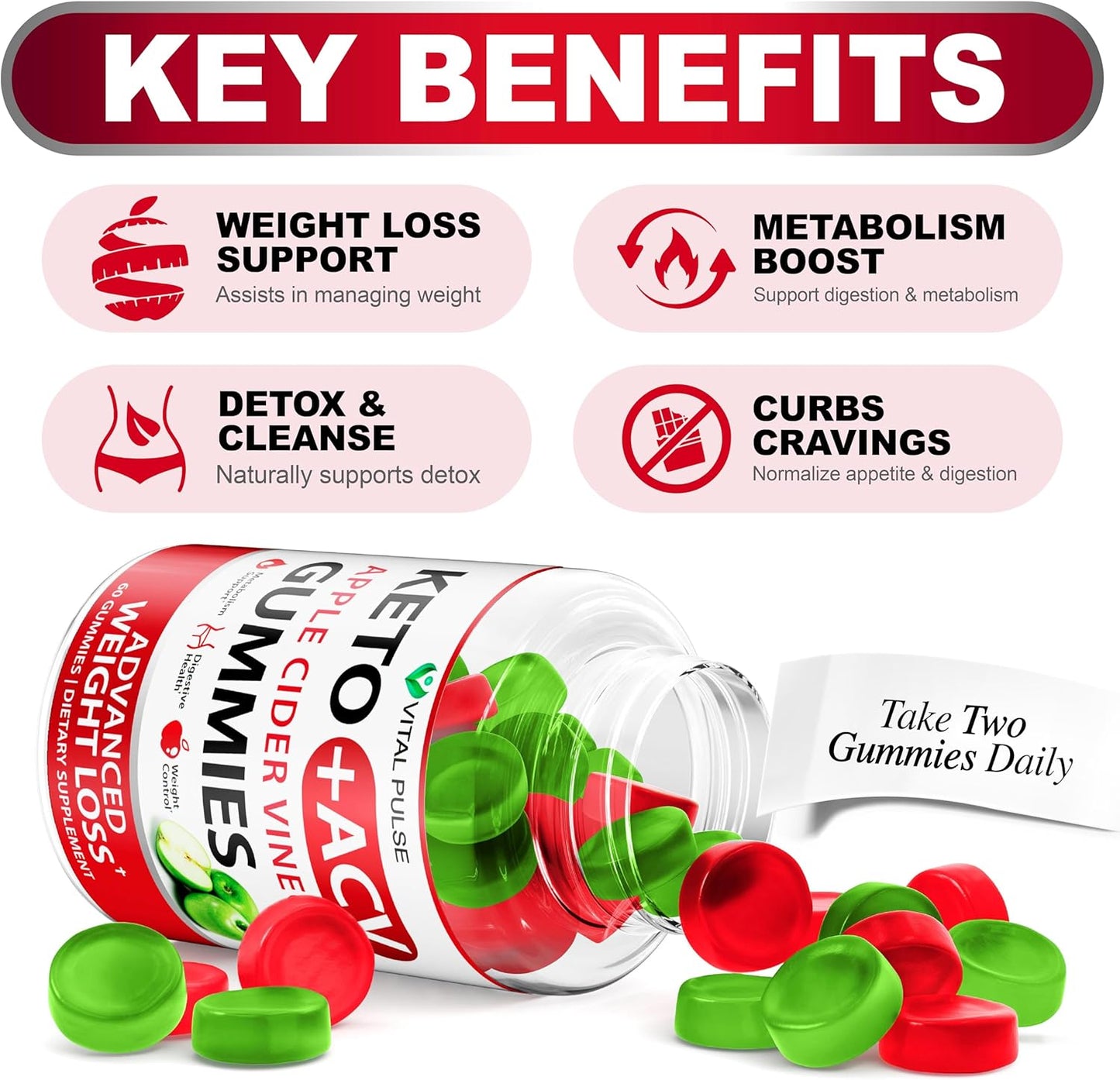 Apple Cider Vinegar Gummies for Weight Loss - Advanced ACV Keto Supplement for Men and Women - Detox and Apple Flavor - Vital Pulse Keto Gummies