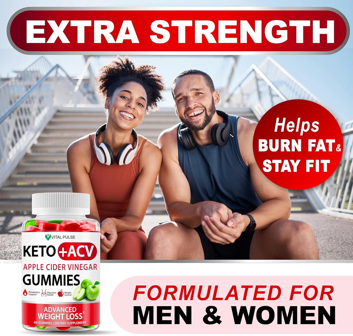 Apple Cider Vinegar Gummies for Weight Loss - Advanced ACV Keto Supplement for Men and Women - Detox and Apple Flavor - Vital Pulse Keto Gummies