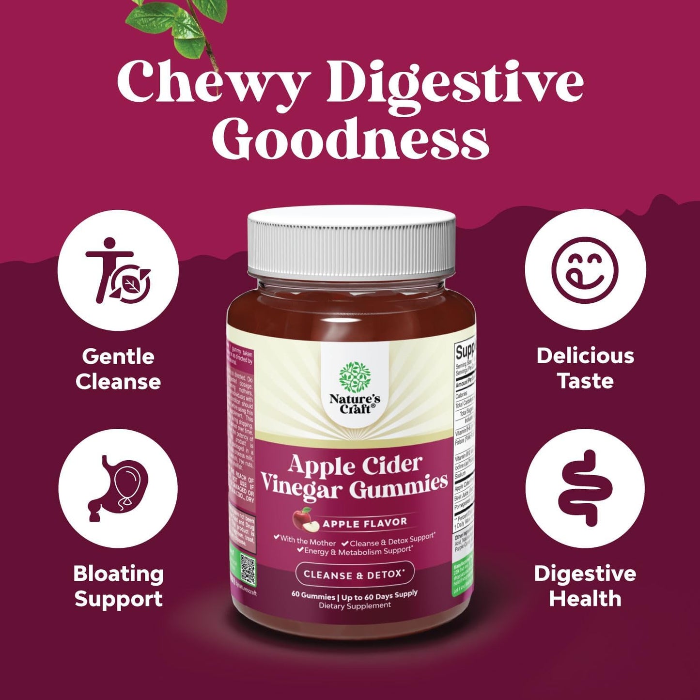Apple Cider Vinegar Gummies for Weight Loss and Gut Health - 60 Count with B12, B6, and Pomegranate for Metabolism Boost
