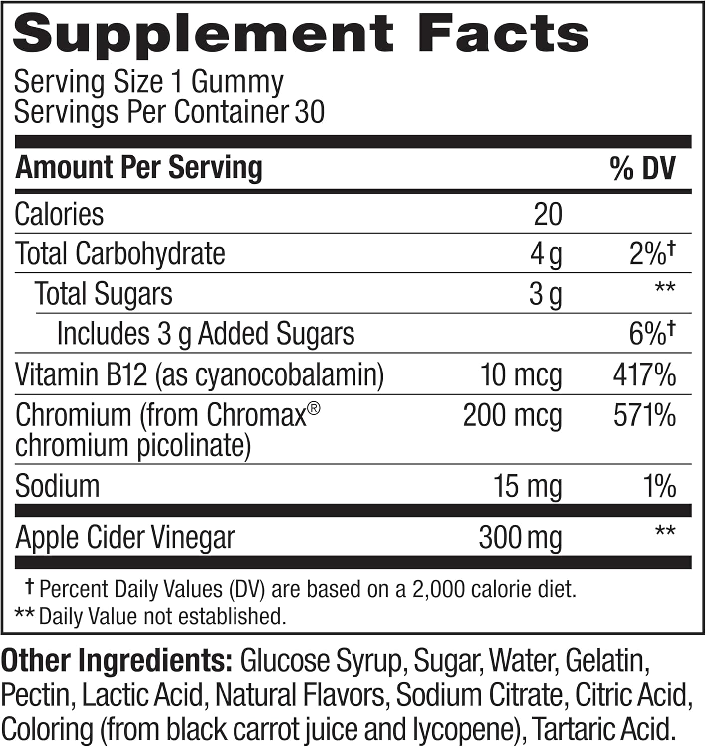 Apple Cider Vinegar Gummy Rings with Vitamin B12 and Chromium for Energy and Digestive Health - 30 Chewable Supplements